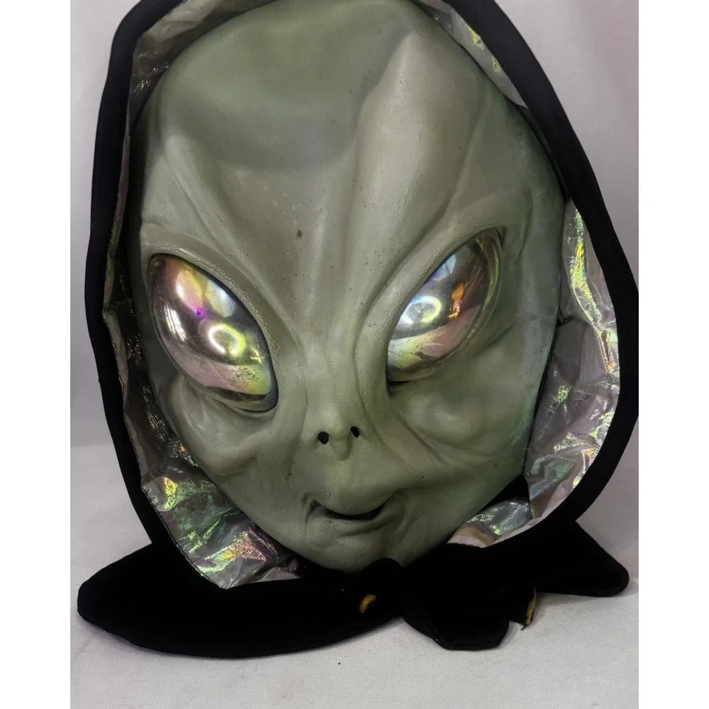 90's Alien Mask Hood Iridescent Eyes Latex Costume Mask Halloween